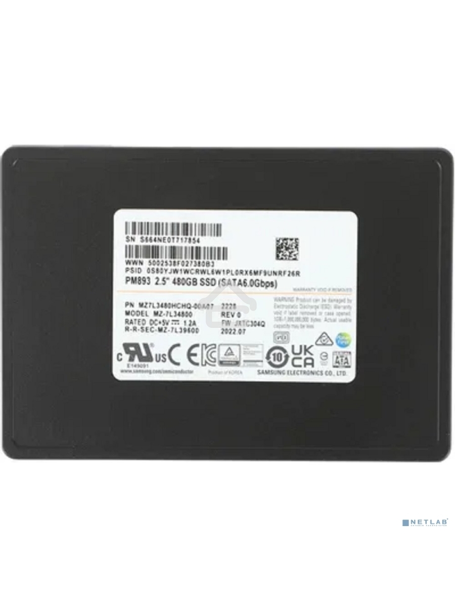 Накопитель SSD Samsung PM893, 480GB, SATA III, 2.5