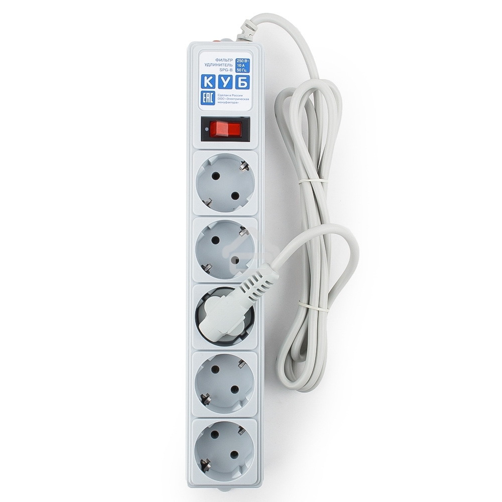 Сетевой фильтр POWER CUBE 1,9 м.* 5 розеток, серый