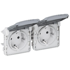 Механизм розетки 2-м СП Plexo горизонт. с защ. крышкой с заземл. IP55 сер. Legrand 069576