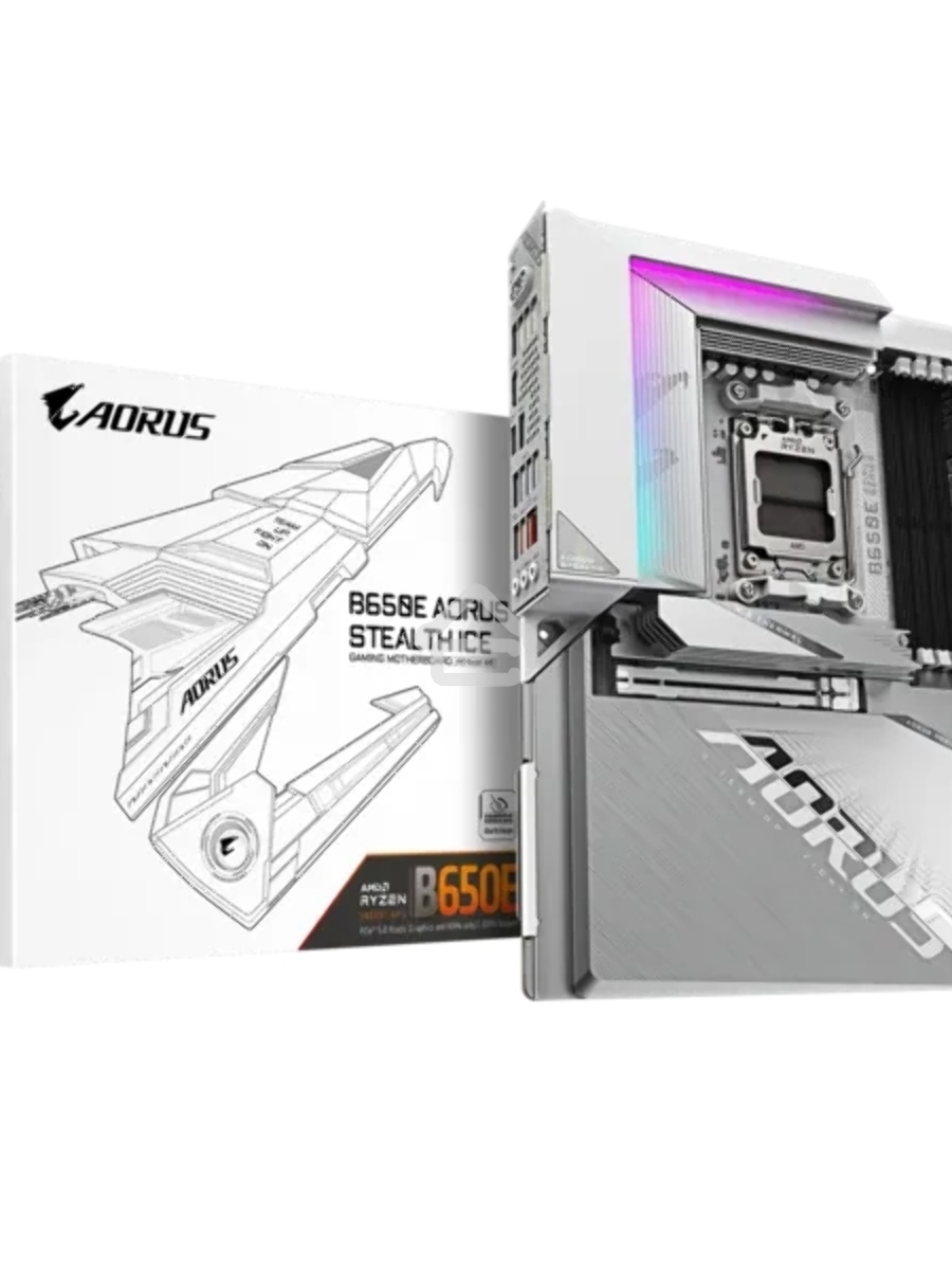 Материнская плата Gigabyte B650E AORUS STEALTH ICE, AM5, AMD B650E, 4xDDR5, 4xSATA, 3xM.2, 1xPCI-E 5.0 x16, 1xHDMI, 1xUSB 4 Type-C, 2xUSB-A 3.2 Gen 2, 5xUSB-A 3.2 Gen 1, 4xUSB-A 2.0, 1x 2.5Gb LAN, 3x3.5 мм, 7.1, ATX
