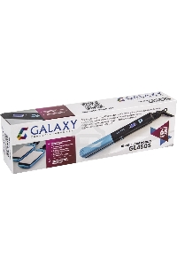 Щипцы для волос Galaxy GL 4505, голубой, 65 Вт, нагревательный элемент с защитой от перегрева, сменные пластины с керамическим покрытием: 89*27,5 мм и 89*57 мм, ЖК-дисплей с индикацией температуры, регулятор температурных режимов, шнур питания, вращающийс