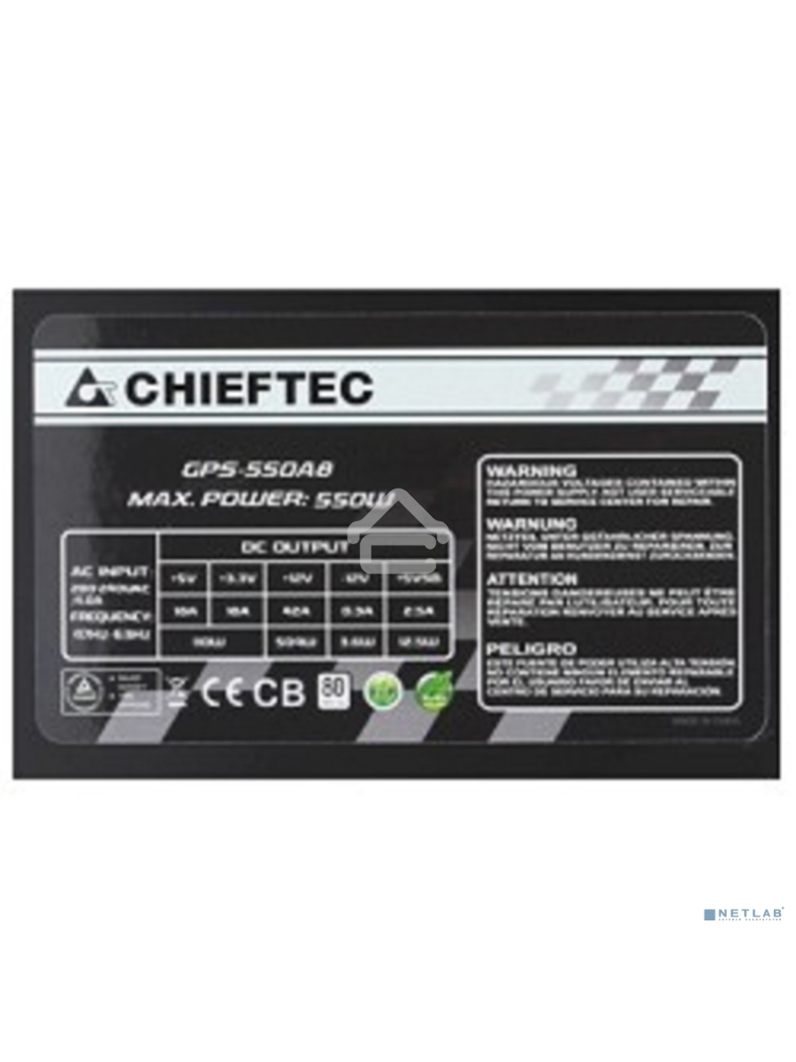Блок питания Chieftec GPS-550A8, 550Вт, 80 PLUS:, 120мм, черный