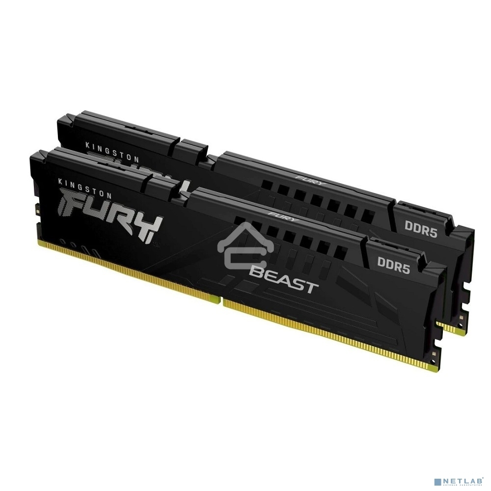 Оперативная память Kingston Fury Beast, DDR5, 64GB (2x32GB), 5600MHz, CL40, DIMM, радиатор, черный