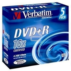 Диск DVD+R Verbatim 4.7Gb 16x Slim case (5шт) Color (43556)