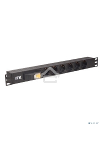 Блок ITK PDU 6 розеток DIN49440 (нем. cтанд.), с автоматом на 10А,1U, без шнура, вх. IEC320 C14, алюминиевый профиль, черный