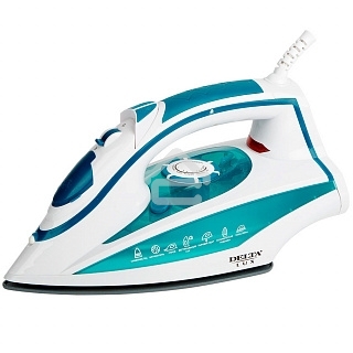 Утюг Delta LUX DL-352 бирюзовый (бирюзовый 2200 Вт, подошва с керамическим покрытием, сухое глажение, разбрызгивание воды, отпаривание, антинакипь, антикапля, паровой удар, самоочистка, вертикальное отпаривание, свет. индикатор,терморегулятор, мерный стак