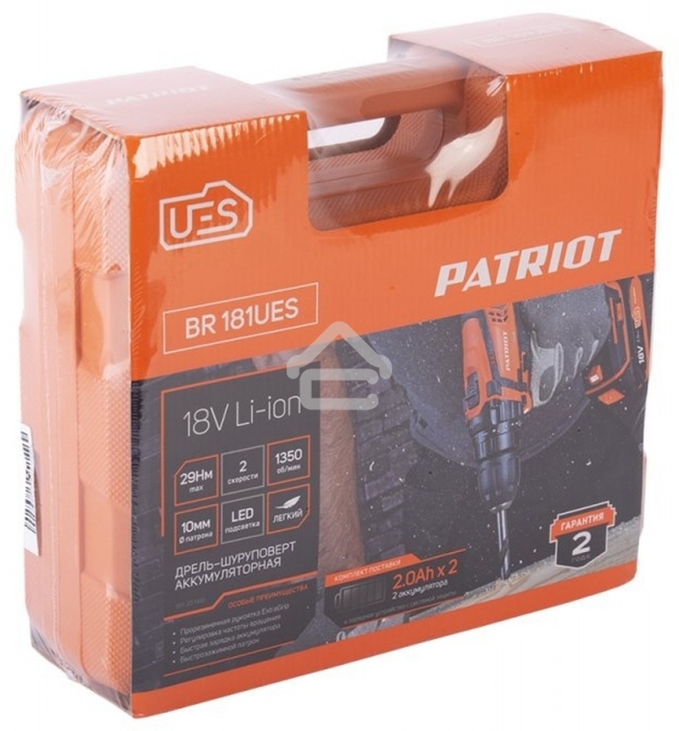Дрель-шуруповерт аккумуляторная Patriot BR 181UES, Аккумуляторная, 21В, 2 АКБ, Кейс