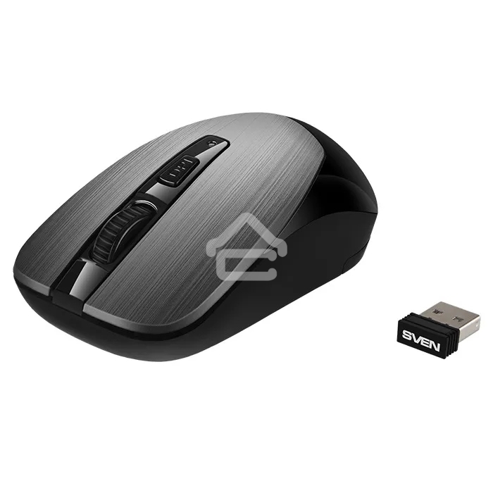 Мышь беспроводная SVEN RX-380W серый металлик, 1600 dpi, радиоканал, USB, кнопки - 4