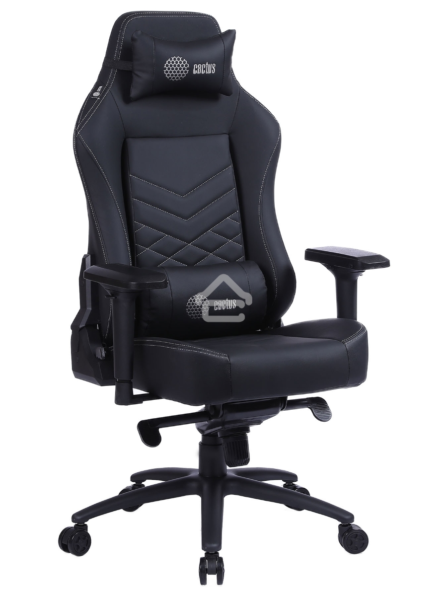 Кресло игровое Cactus CS-CHR-0112BL черный, сиденье черный, эко.кожа, с подголов. крестовина металл, пластик черный