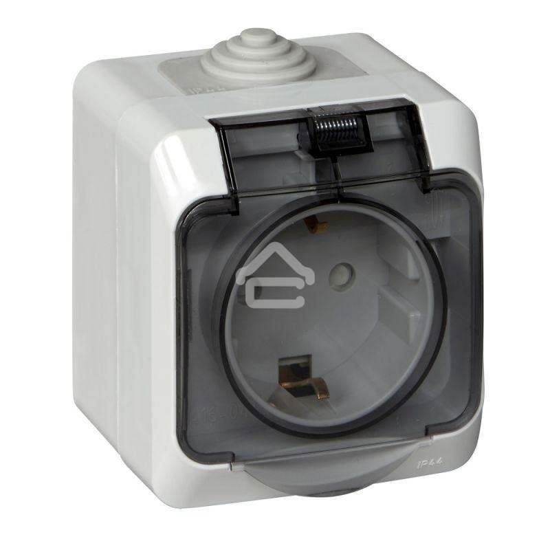 Розетка с заземлением со шторками 16А 250B, СЕРЫЙ, ЭТЮД IP44 O/У