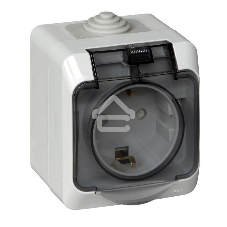 Розетка с заземлением со шторками 16А 250B, СЕРЫЙ, ЭТЮД IP44 O/У