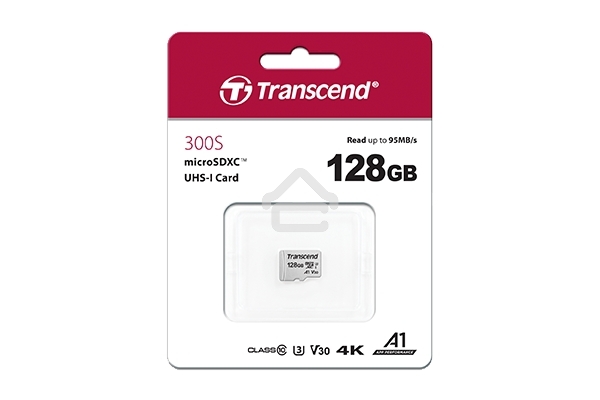 Флеш карта Transcend Micro SecureDigital 128Gb MicroSDXC Class 10 UHS-I U3, SD adapter(TS128GUSD300S-A)
