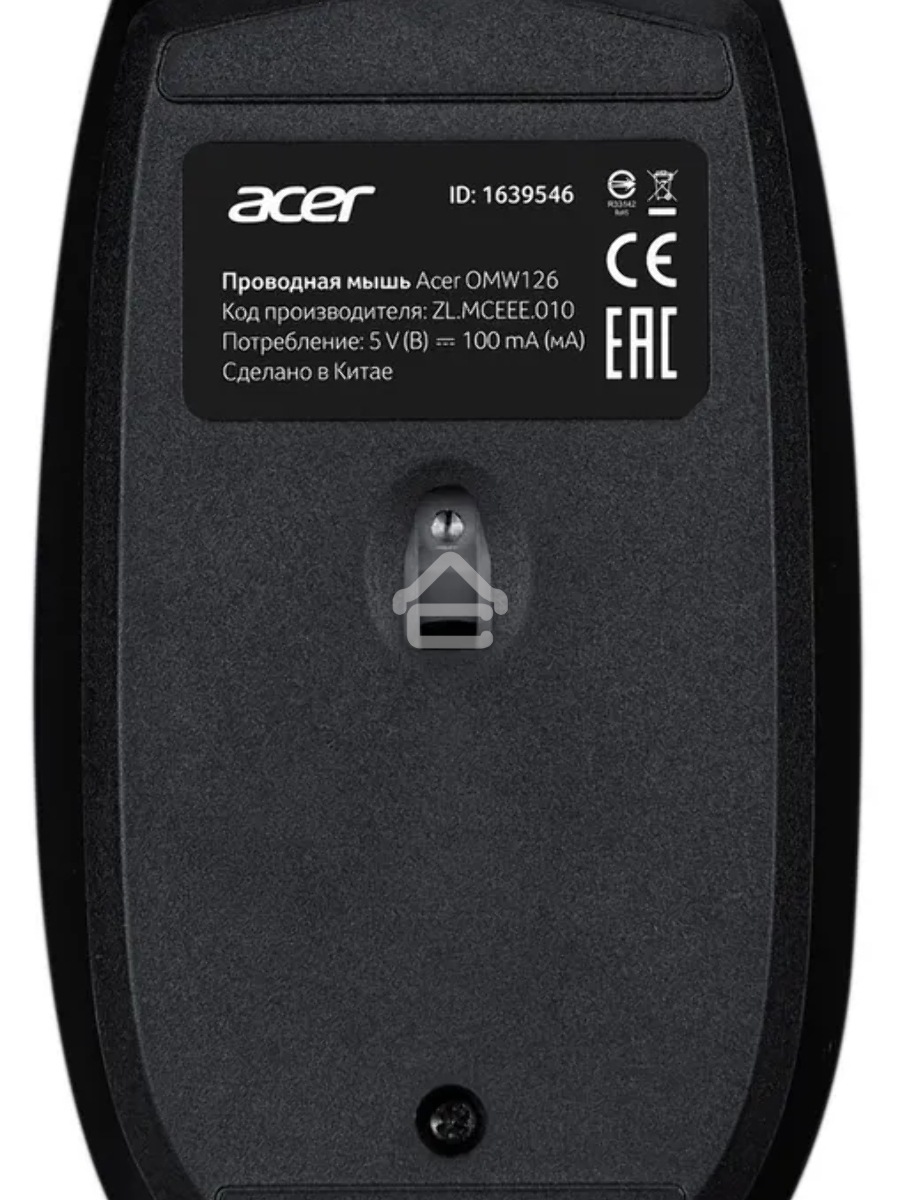 Мышь проводная Acer OMW126 черный, 1200 dpi, USB, кнопки - 3