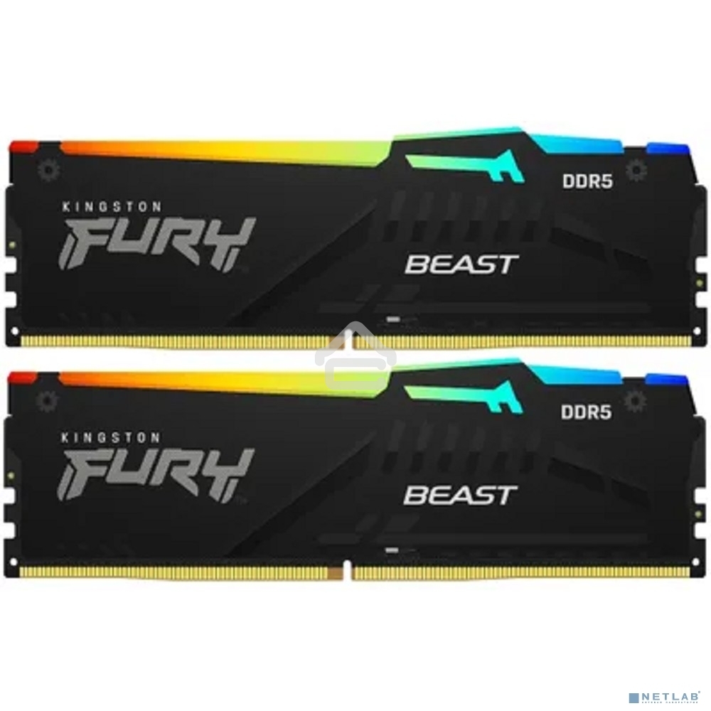 Оперативная память Kingston Fury Beast, DDR5, 16GB (2x8GB), 5200MHz, CL40, DIMM, с радиаторами, RGB, черный