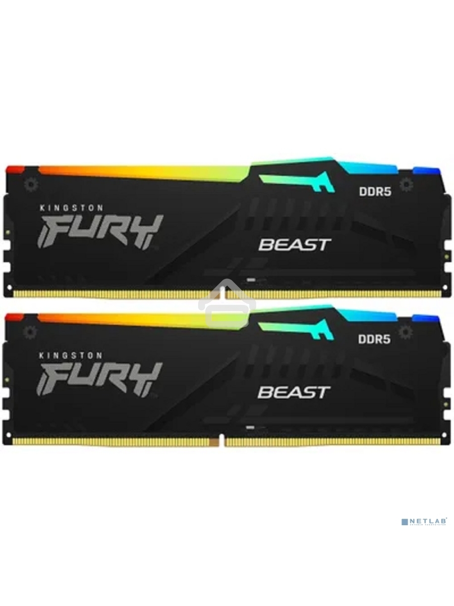 Оперативная память Kingston Fury Beast, DDR5, 16GB (2x8GB), 5200MHz, CL40, DIMM, с радиаторами, RGB, черный