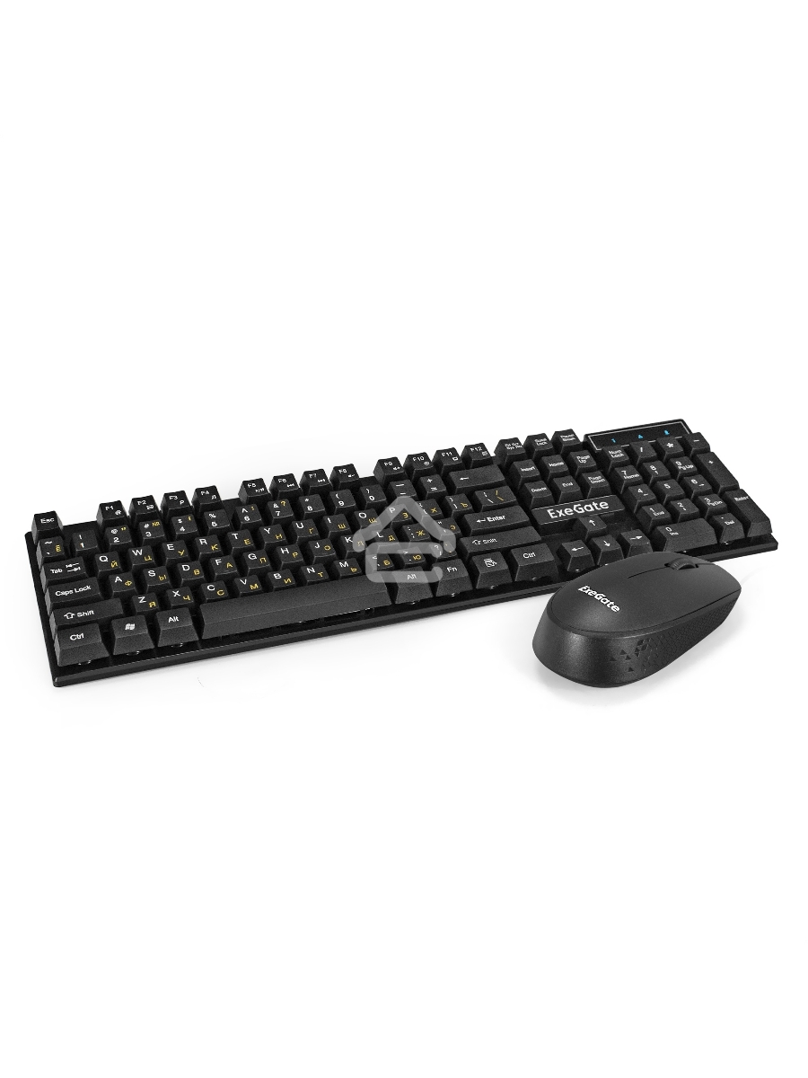 Комплект беспроводной ExeGate Professional Standard Combo MK210 (клавиатура полноразмерная влагозащищенная 104кл. + мышь оптическая 1200dpi, 3 кнопки и колесо прокрутки; USB, радиоканал 2,4 ГГц, радиус действия до 10м, черный, Color Box)