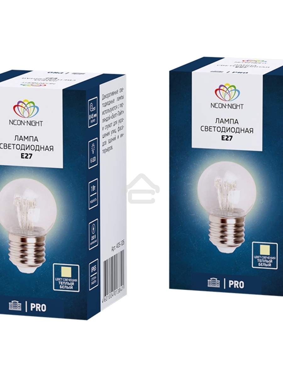 Лампа шар e27 6 LED  Ø45мм - ТЕПЛЫЙ БЕЛЫЙ, прозрачная колба, эффект лампы накаливания