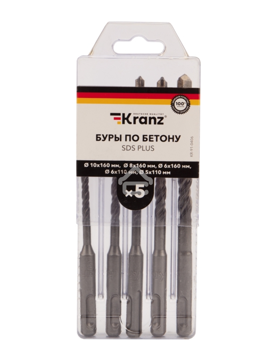 Набор буров по бетону 5-6х110, 6-8-10х160 мм, 5 шт., в пластиковой коробке SDS PLUS Kranz