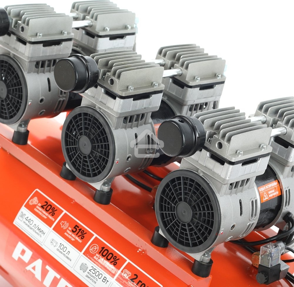 Компрессор Patriot поршневой безмасляный WO 100-440, 440 л/мин, 8 бар, 2500 Вт, 100 л, быстросъем и 