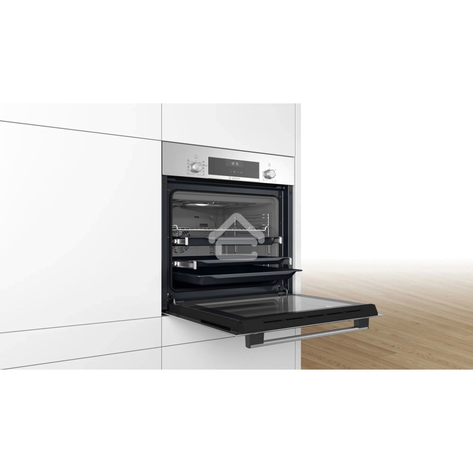 Духовой шкаф электрический Bosch HBJ558YS3Q, 60 см, 66 л, нержавеющая сталь, класс энергоэффективности А, 8 режимов, LCD-дисплей, галогенное освещение, самоочистка EcoClean