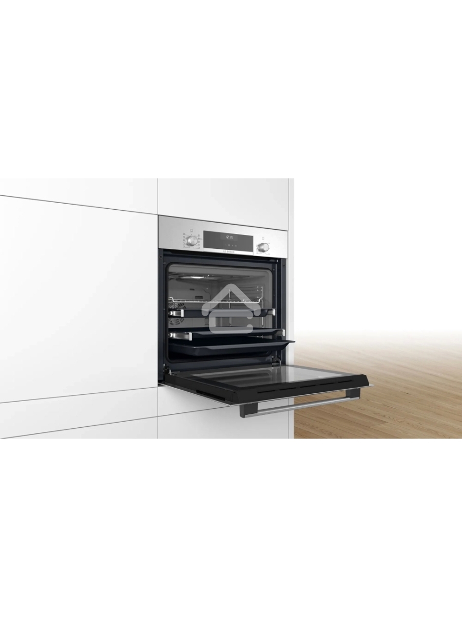Духовой шкаф электрический Bosch HBJ558YS3Q, 60 см, 66 л, нержавеющая сталь, класс энергоэффективности А, 8 режимов, LCD-дисплей, галогенное освещение, самоочистка EcoClean