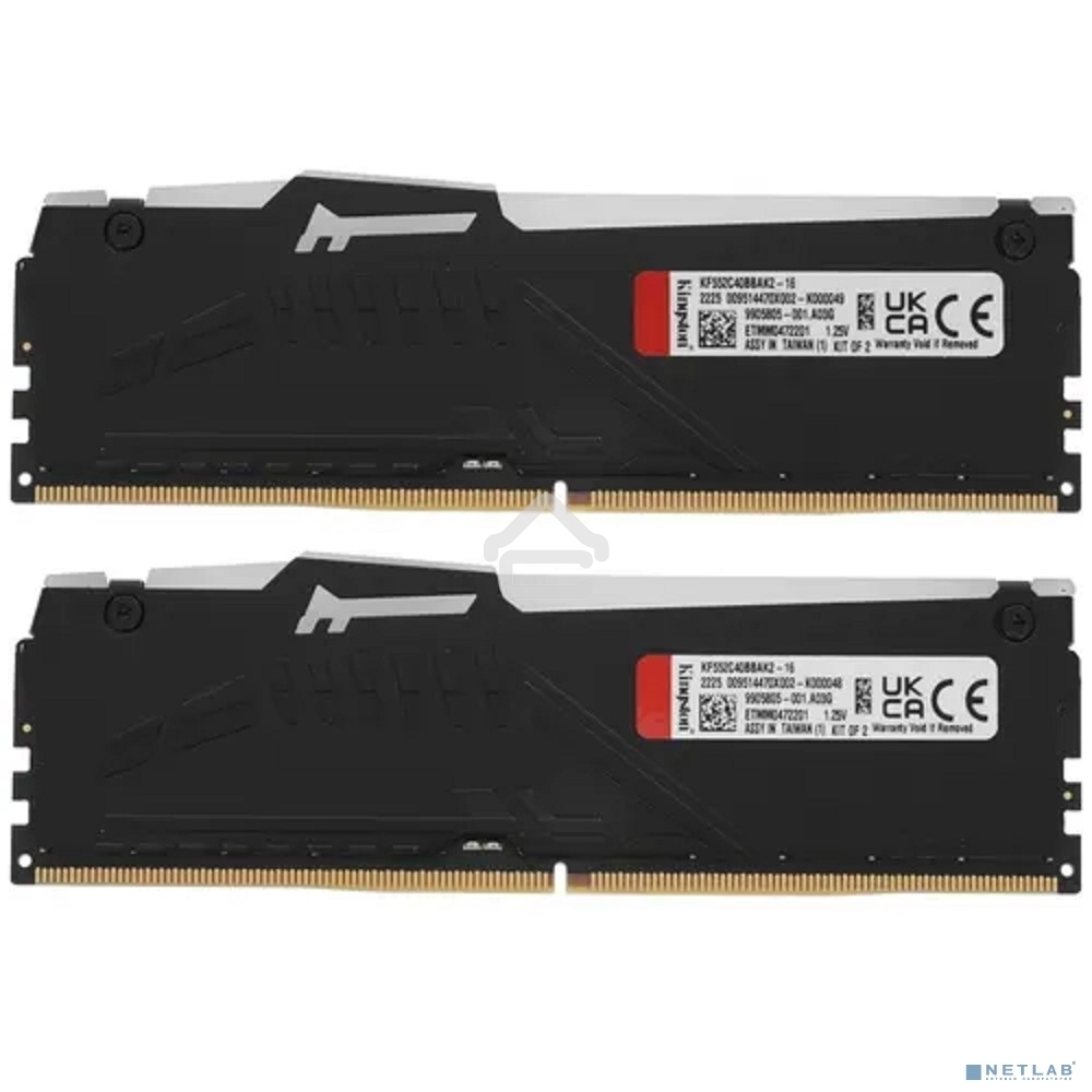 Оперативная память Kingston Fury Beast, DDR5, 16GB (2x8GB), 5200MHz, CL40, DIMM, с радиаторами, RGB, черный