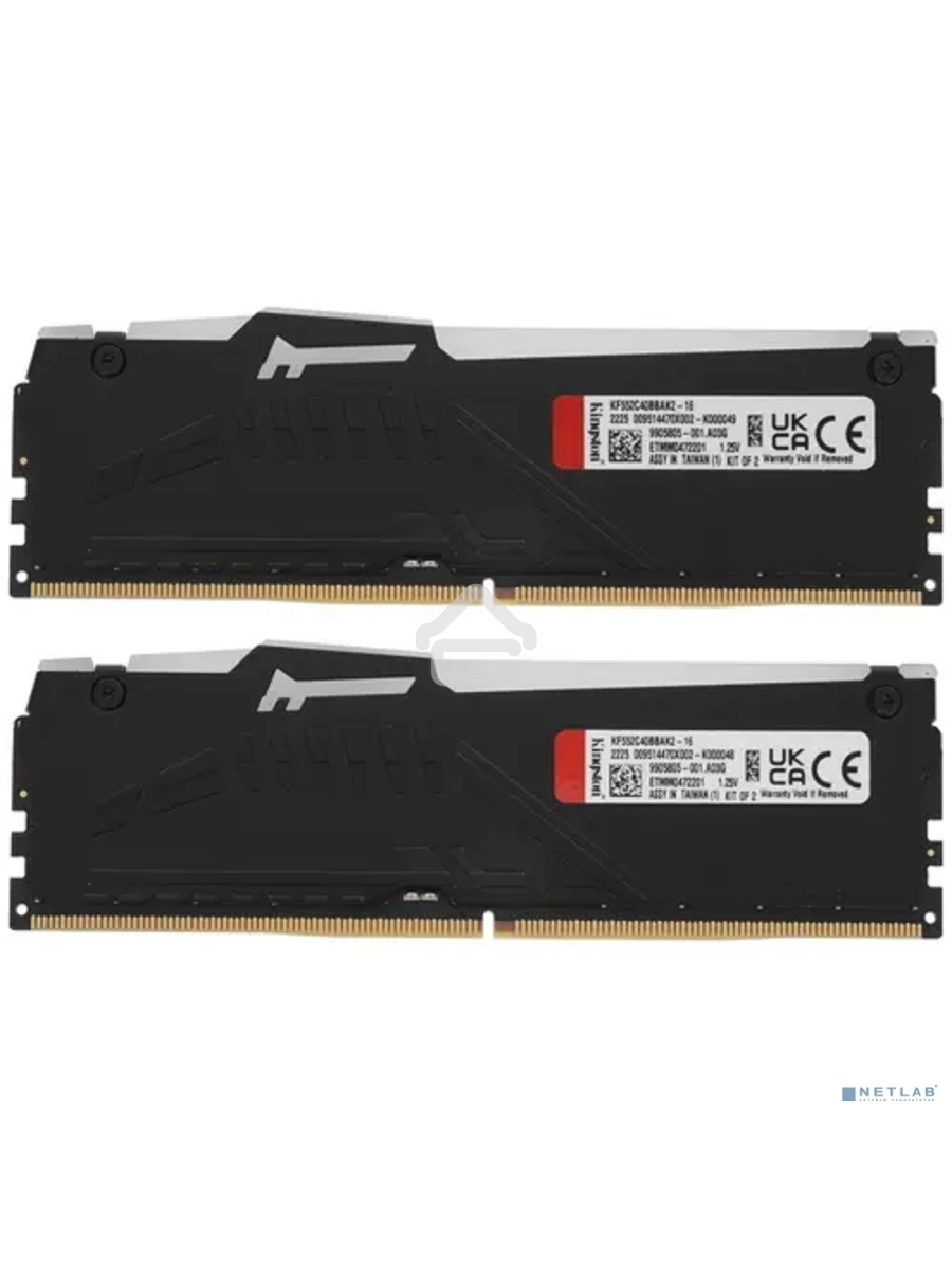 Оперативная память Kingston Fury Beast, DDR5, 16GB (2x8GB), 5200MHz, CL40, DIMM, с радиаторами, RGB, черный