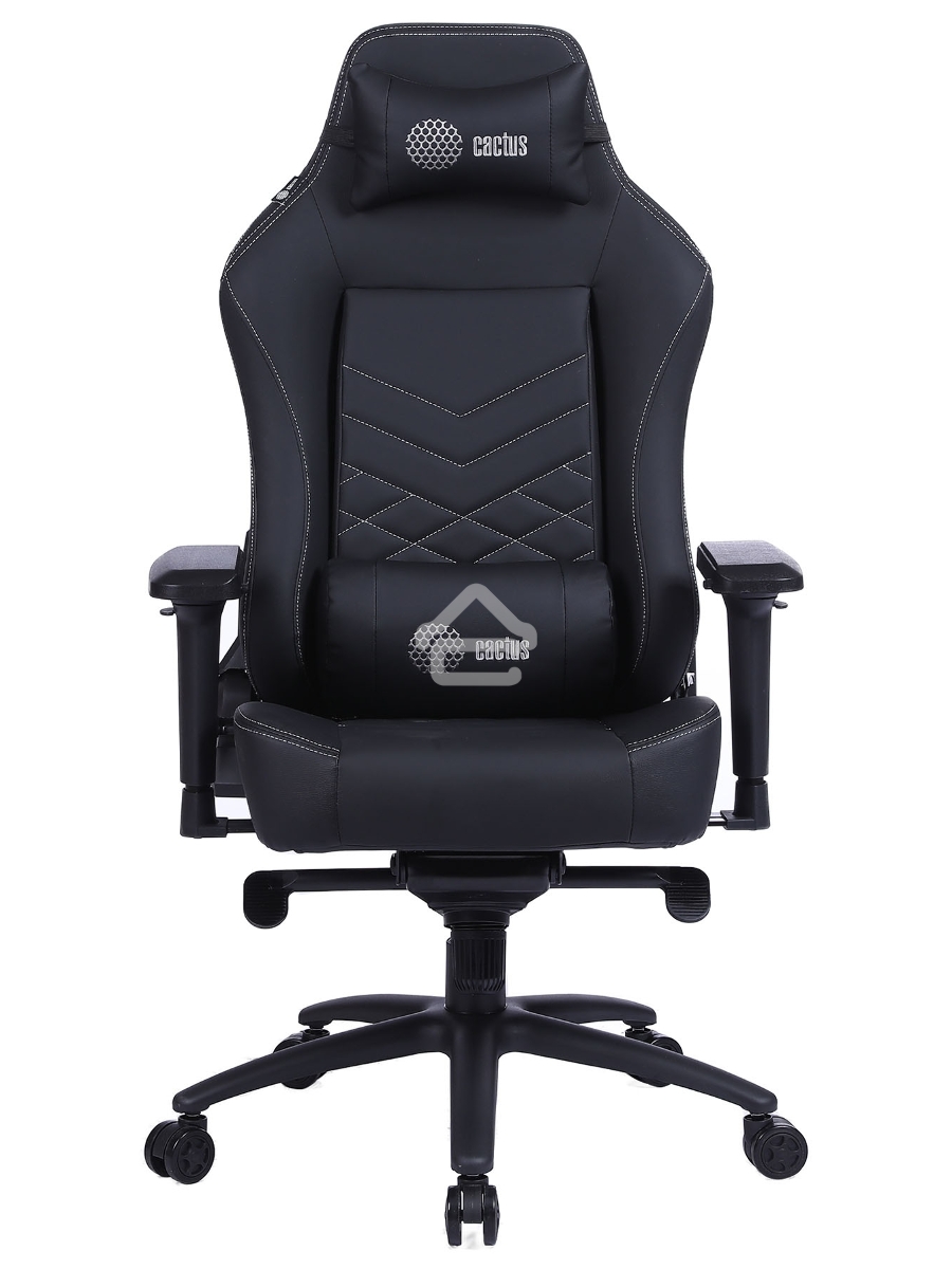 Кресло игровое Cactus CS-CHR-0112BL черный, сиденье черный, эко.кожа, с подголов. крестовина металл, пластик черный