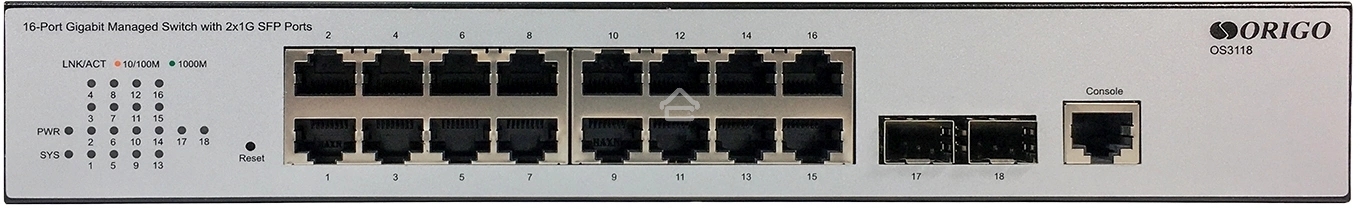 Коммутатор Управляемый L2 16x1000Base-T, 2x1000Base-X SFP, консольный порт RJ-45, комплект для установки в 19