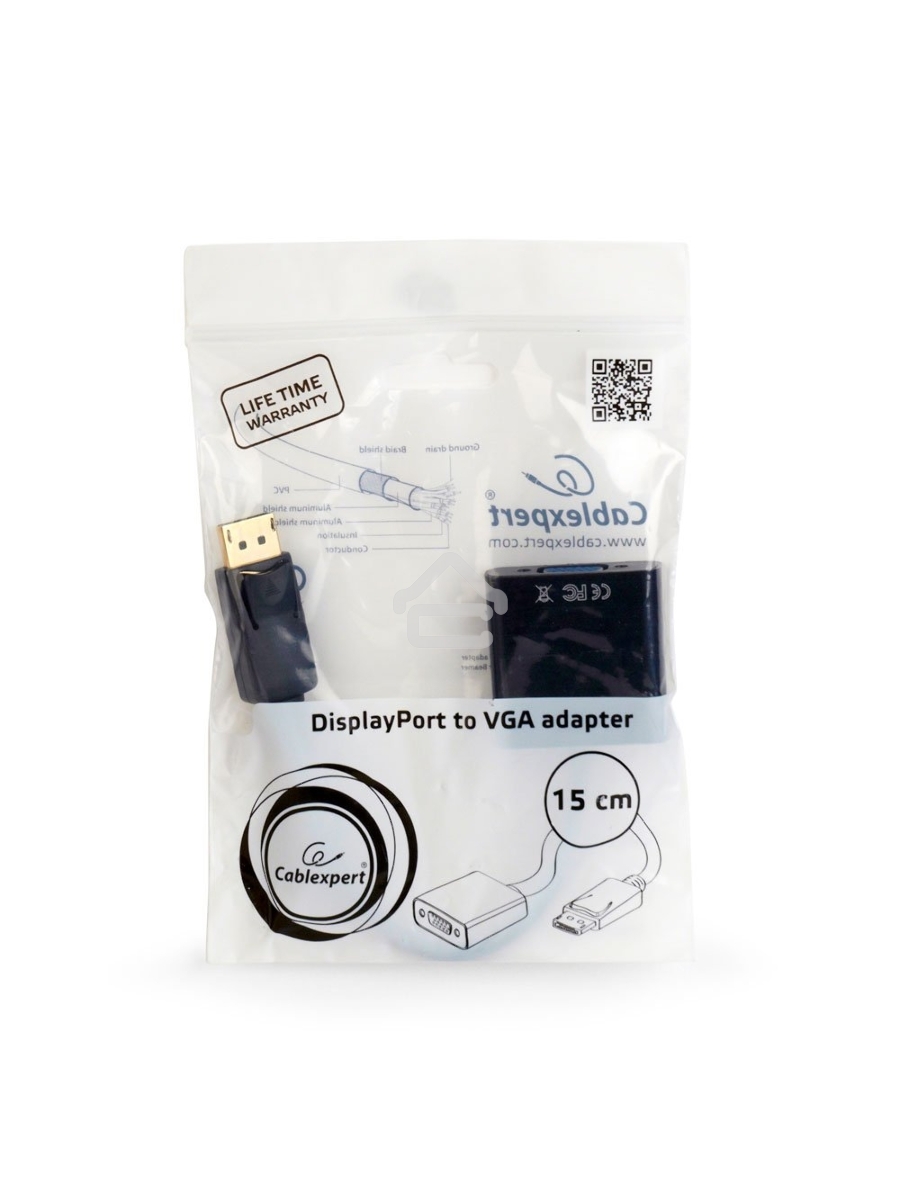 Переходник DisplayPort - VGA Cablexpert A-DPM-VGAF-02, 20M/15F, кабель 15см, пакет