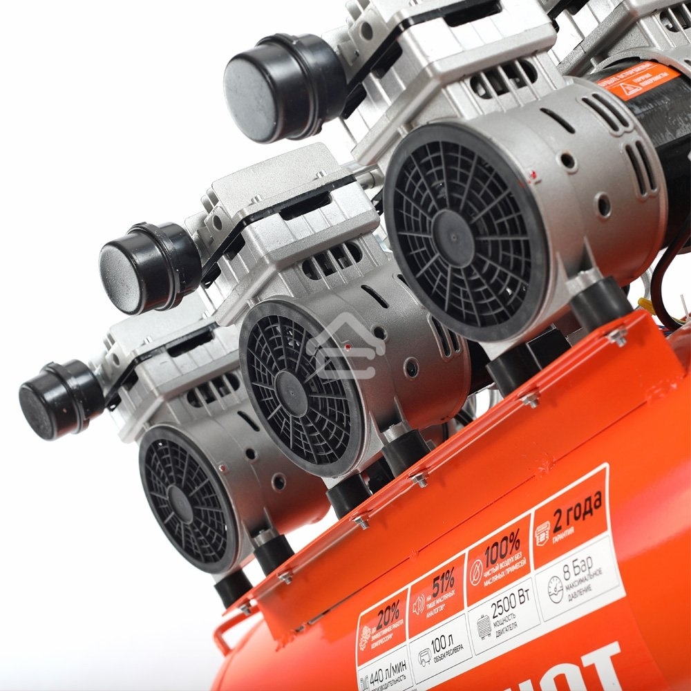 Компрессор Patriot поршневой безмасляный WO 100-440, 440 л/мин, 8 бар, 2500 Вт, 100 л, быстросъем и 