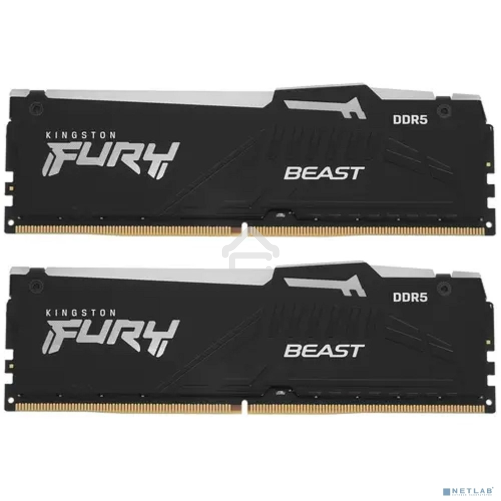 Оперативная память Kingston Fury Beast, DDR5, 16GB (2x8GB), 5200MHz, CL40, DIMM, с радиаторами, RGB, черный