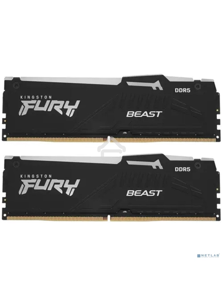 Оперативная память Kingston Fury Beast, DDR5, 16GB (2x8GB), 5200MHz, CL40, DIMM, с радиаторами, RGB, черный