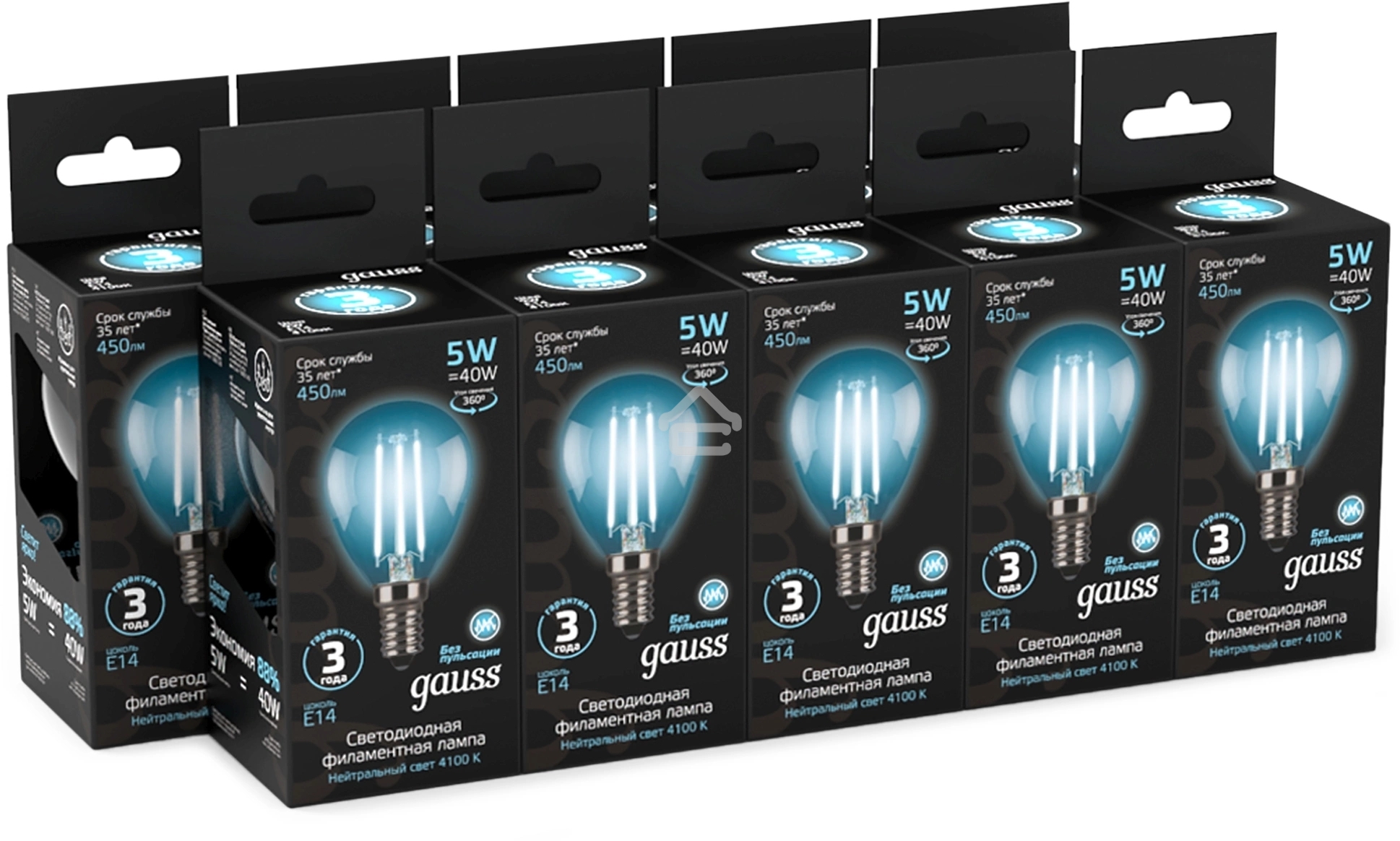 Лампа светодиодная филаментная Gauss Filament 5Вт цок.: E14 свеча 220B св. свеч. бел.нейт. (упак.: 10 шт)