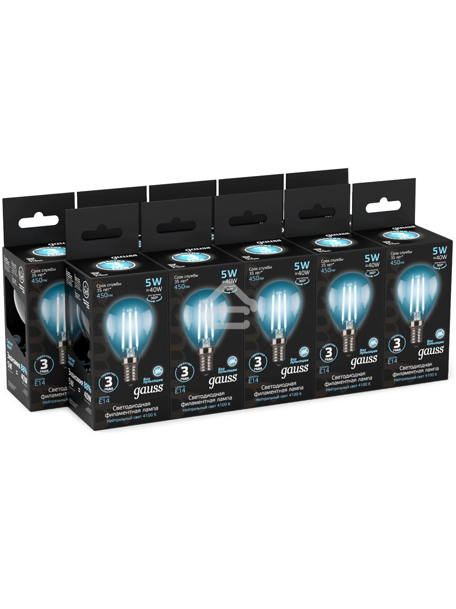Лампа филам. Gauss Filament 5Вт цок.:E14 свеча 220B св.свеч.бел.нейт. (упак.:10шт) (105801205)