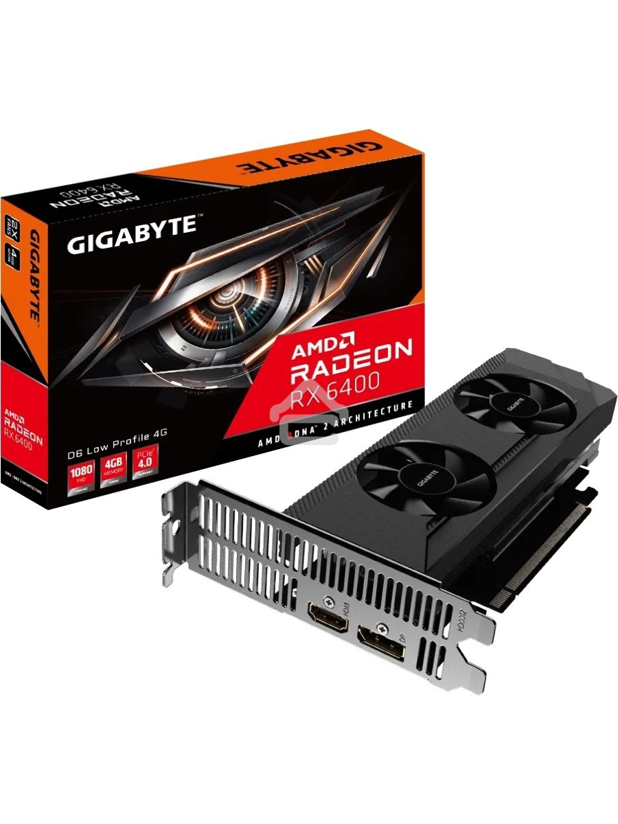 Видеокарта Gigabyte PCI-E 4.0 GV-R64D6-4GL AMD Radeon RX 6400 4096Mb 64 GDDR6 2039/16000 HDMIx1 DPx1 HDCP Ret low profile