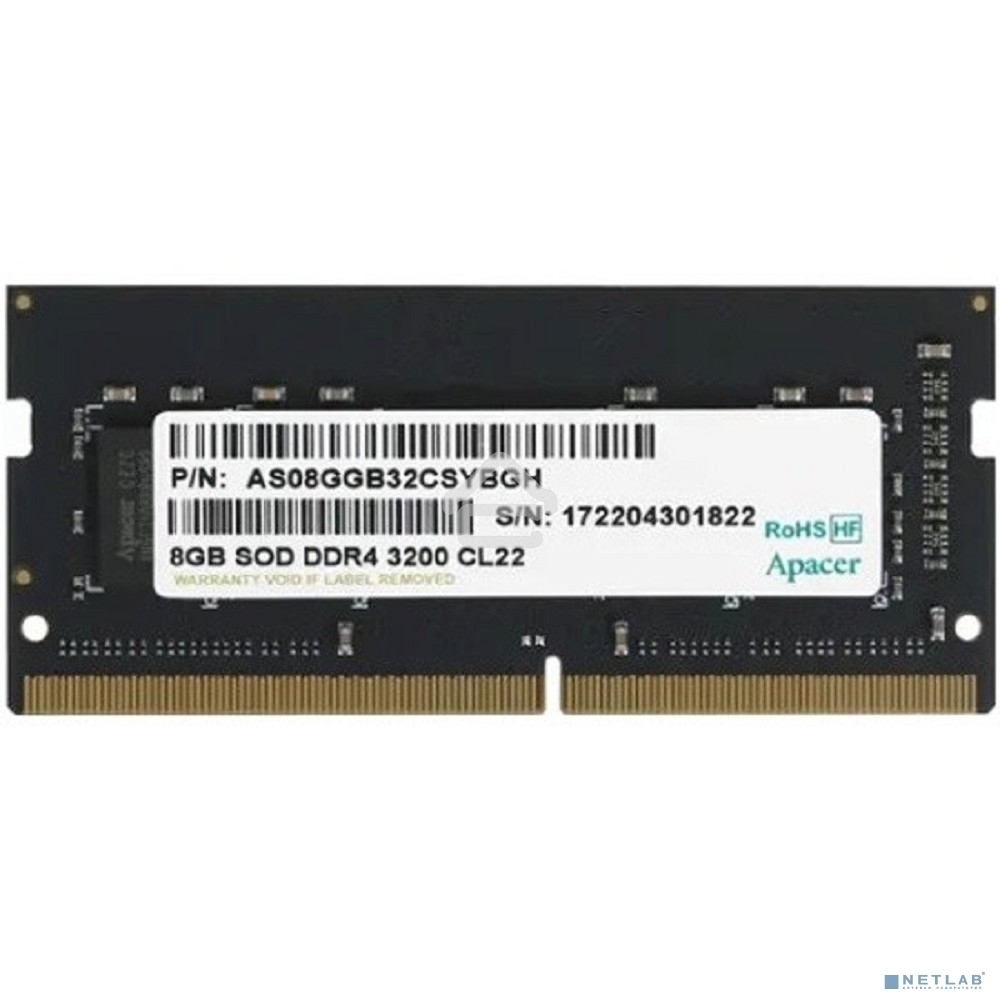 Оперативная память Apacer, DDR4, 8GB (1x8GB), 3200MHz, CL22, SO-DIMM