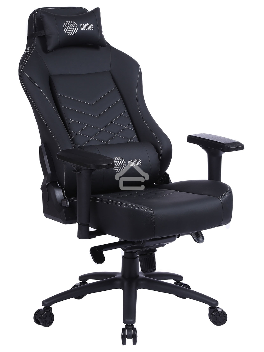 Кресло игровое Cactus CS-CHR-0112BL черный, сиденье черный, эко.кожа, с подголов. крестовина металл, пластик черный