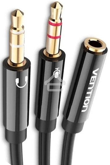 Переходник-разветвитель Vention гибкий Jack 3.5 mm F 4 pin/Jack 3.5 mm M x 2 (OMTP-CTIA) - 0.3м