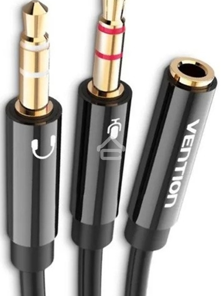 Переходник-разветвитель Vention гибкий Jack 3.5 mm F 4 pin/Jack 3.5 mm M x 2 (OMTP-CTIA) - 0.3м