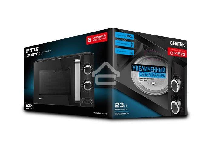 Микроволновая печь Centek CT-1570 черный, 23 л, 900 Вт, переключатели - поворотный механизм