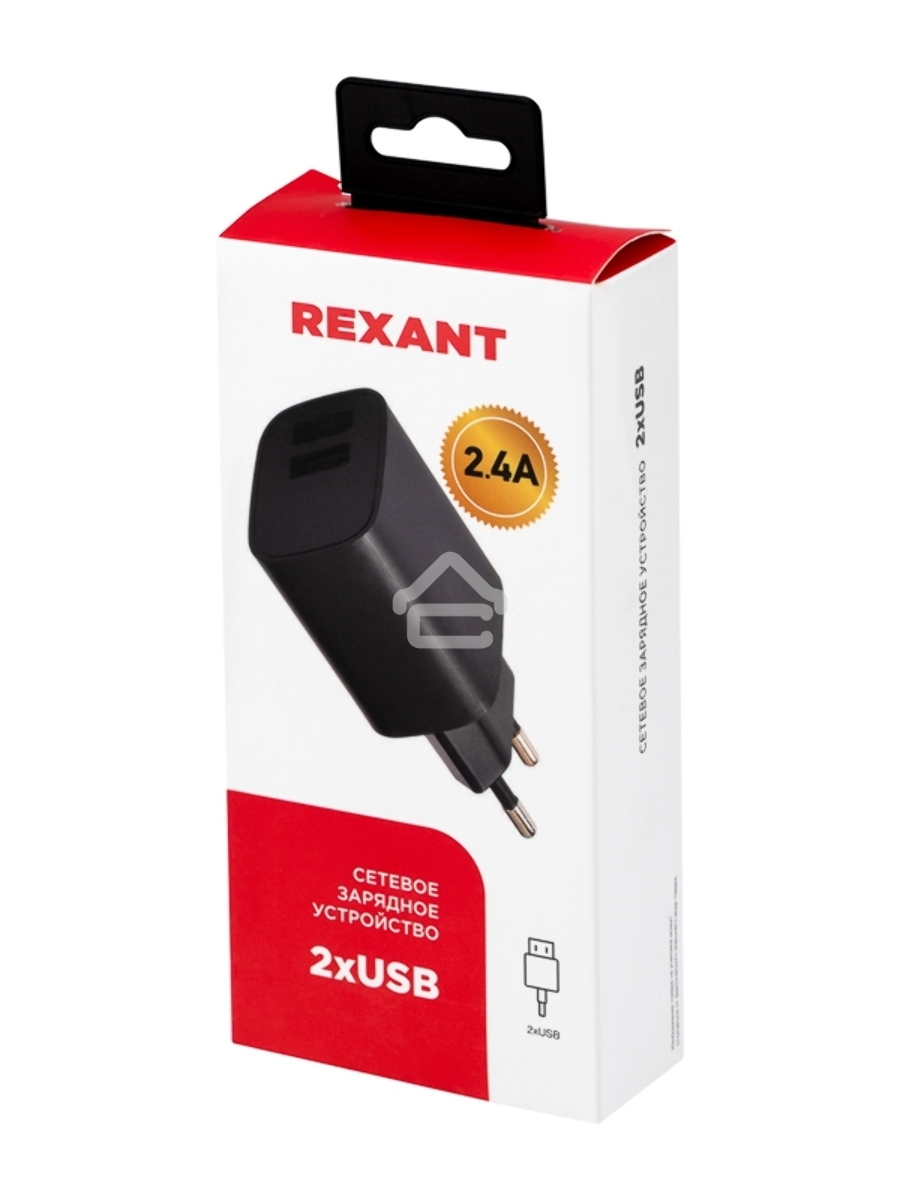 Сетевое зарядное устройство Rexant 2 x USB, 5V, 2.4 A, черный