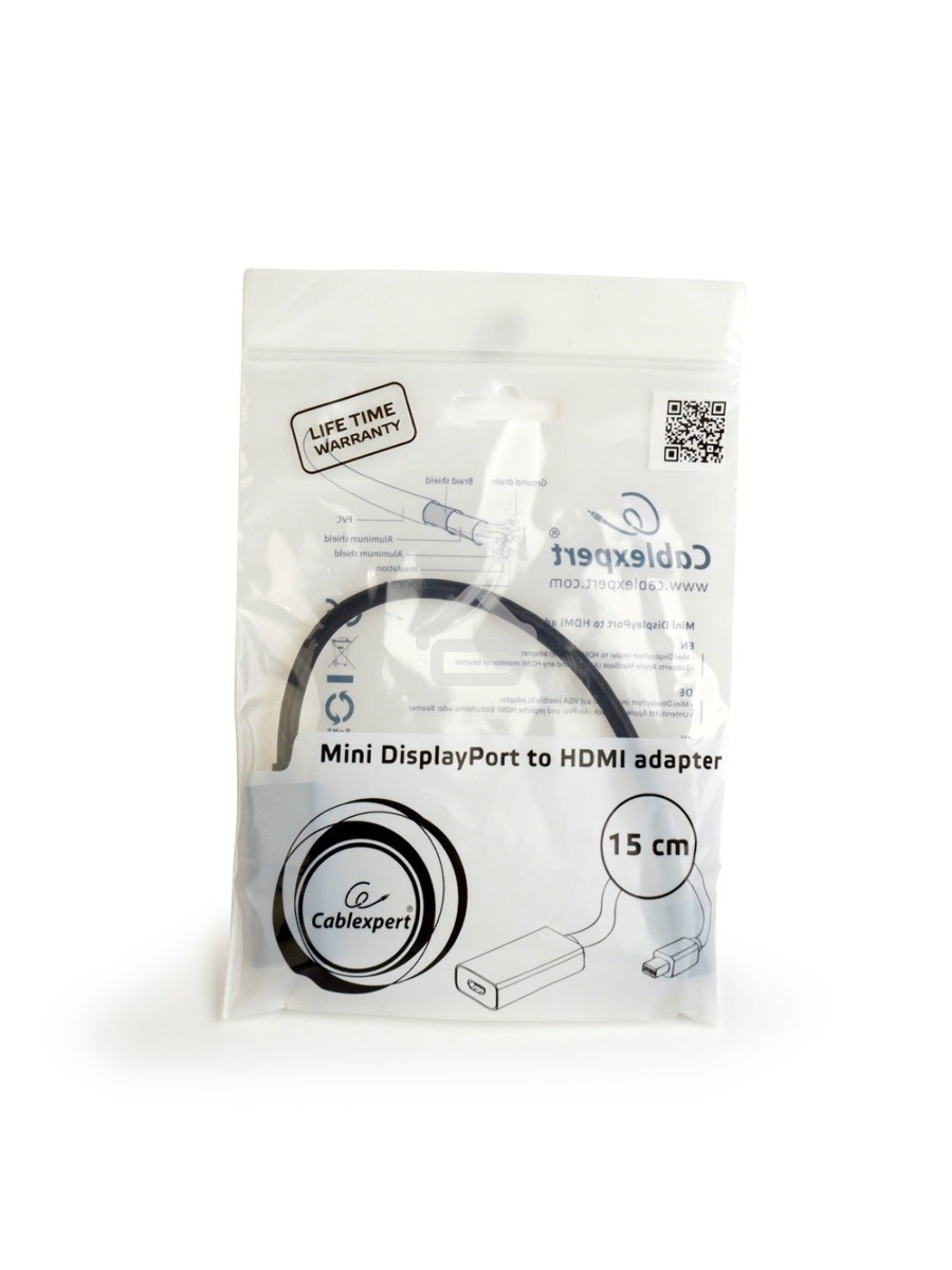Переходник miniDisplayPort - HDMI, Cablexpert A-mDPM-HDMIF-02, 20M/19F, кабель 15см, черный, пакет