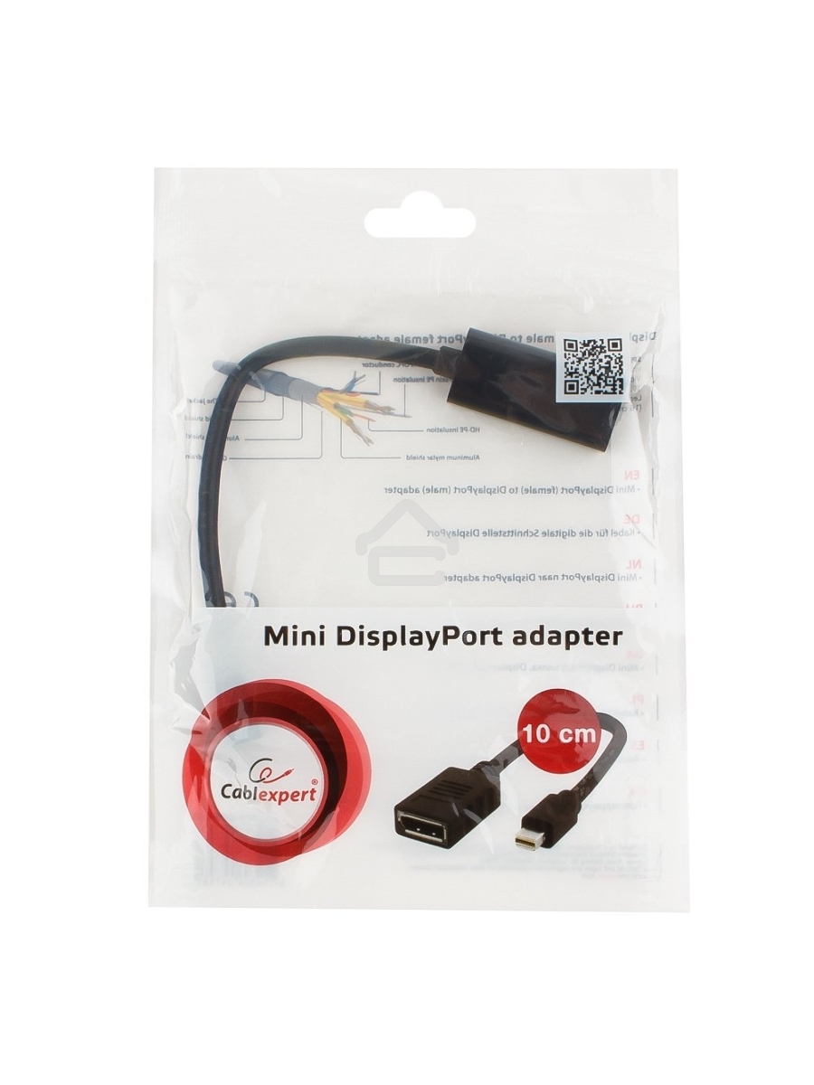 Переходник miniDisplayPort - DisplayPort, Cablexpert A-mDPM-DPF-001, 20M/20F, длина 16см, черный, пакет