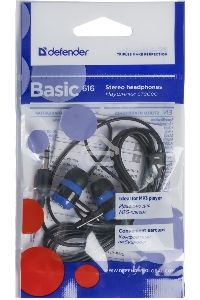 Наушники Defender Basic-616 черный/синий кабель 1,1 м
