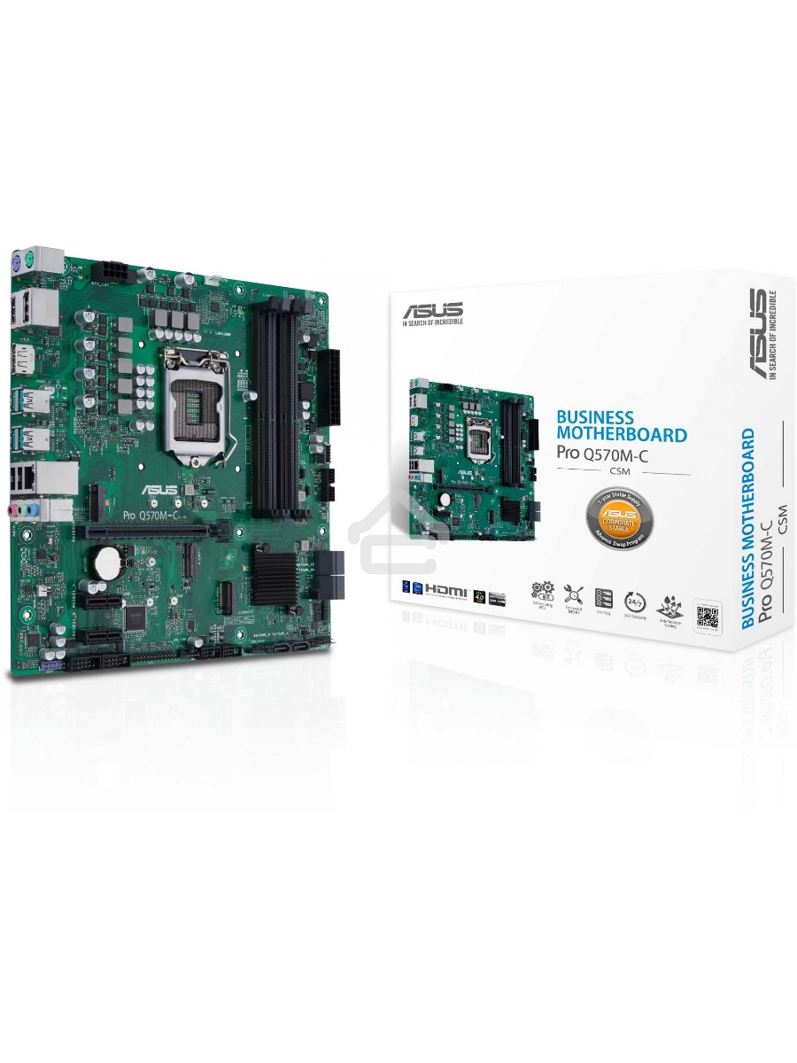 Материнская плата ASUS Pro Q570M-C/CSM, LGA1200, Intel Q570, 4xDDR4, 6xSATA, 2xM.2, 1xPCIe 4.0/3.0 x16, 2xPCIe 3.0 x1, 2xDisplayPort, 1xHDMI, 1x 1Gb LAN, 4xUSB 3.2 Gen 2 (Type-A), 2xUSB 2.0 (Type-A), 3x3.5 мм, 7.1, mATX