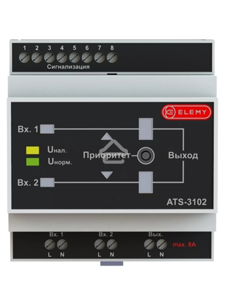 Электронно-механический АВР Elemy ATS-3102 4DIN ввод:2xвинтовая клема выход:1xвинтовая клема8A серый