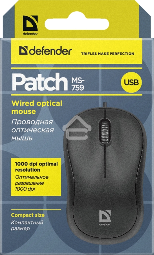 Мышь проводная Defender Patch MS-759 черный, 1000 dpi, USB, кнопки - 3