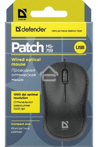 Мышь проводная Defender Patch MS-759 черный, 1000 dpi, USB, кнопки - 3