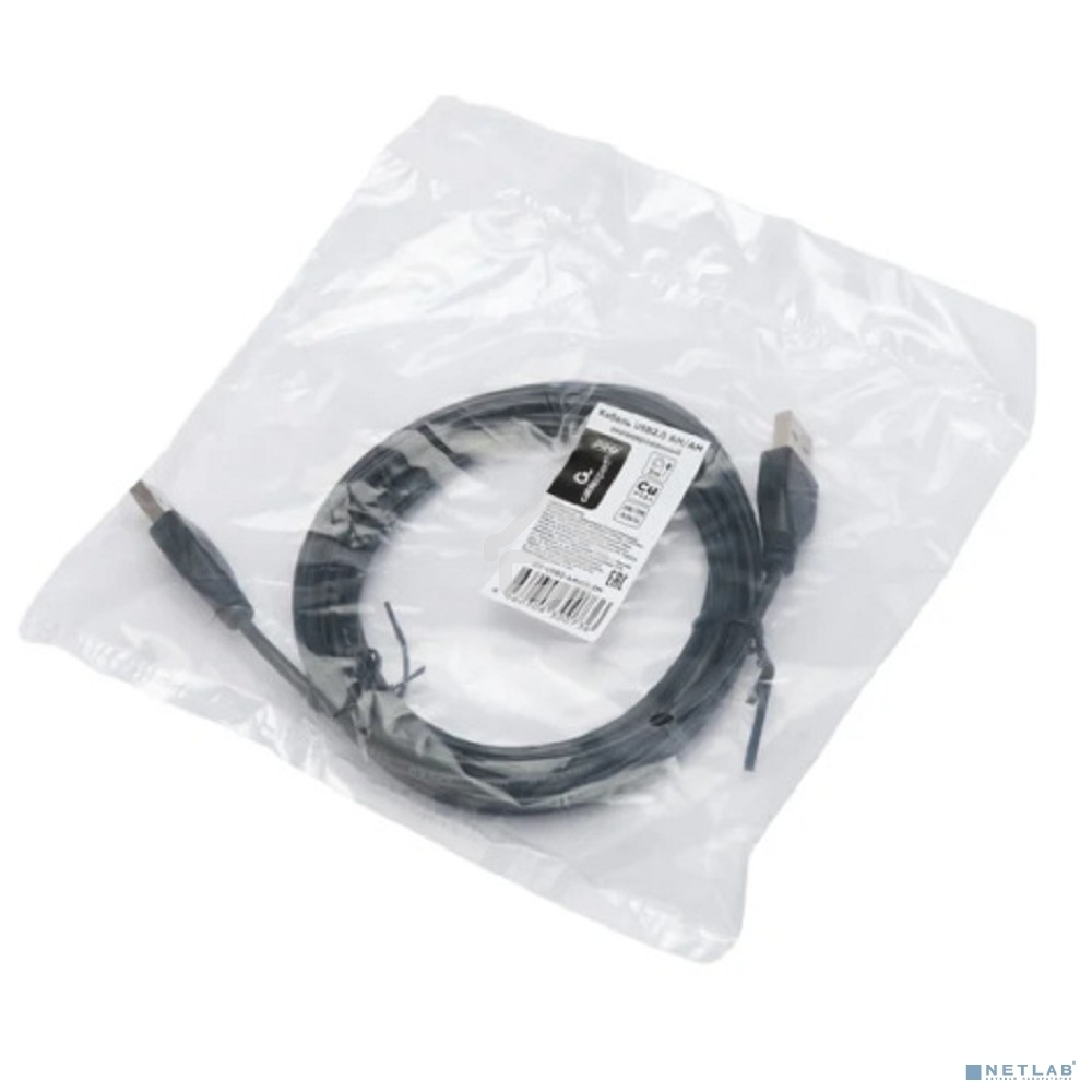 Кабель USB2.0 Cablexpert CC-USB2-AMAM-3M, AM/AM, экран, 28/26AWG, медь, Pro, 3м, черный, пакет